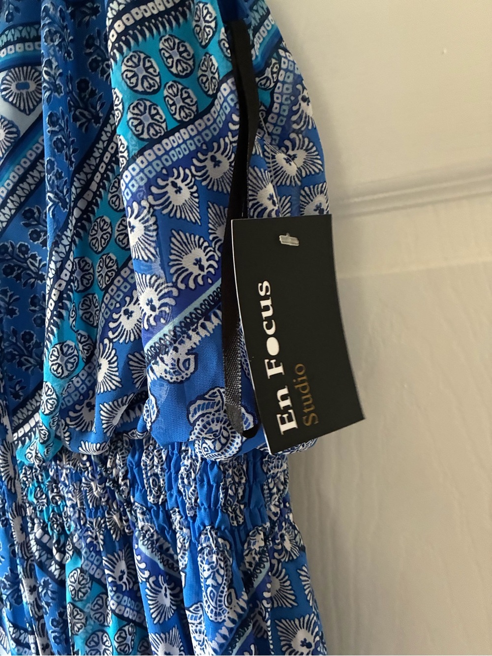 Enfocus Studio Blue Printed V-Neck Maxi Dress with Spaghetti Straps size 14 - Picture 3 of 5